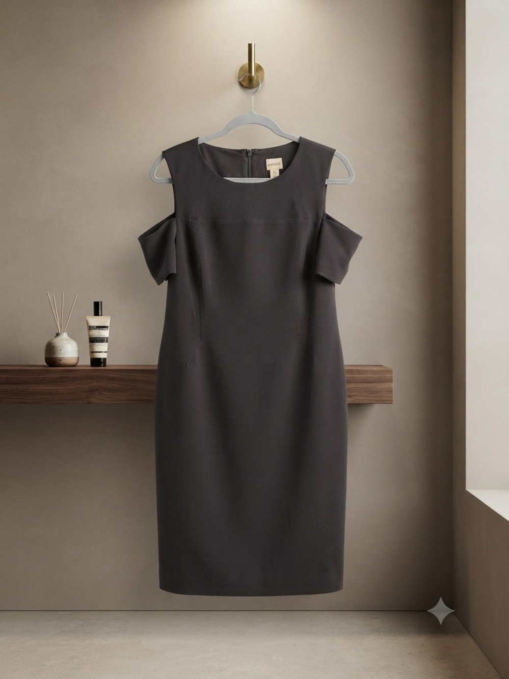Chicos minimalist black arm cut out old money chic evening cocktail dress 10